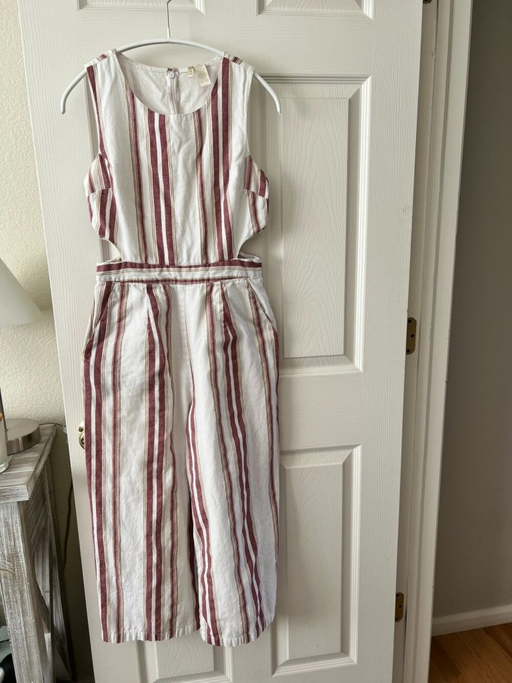Japna Linen Blend Stripe Cutout Wide Leg Jumpsuit M Boho Coastal